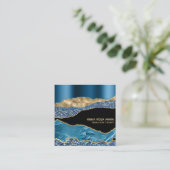 *~*ティール(緑がかった色)グラムアゲテゲード金ゴールドグリッターブラック スクエア名刺 (スタンド正面)