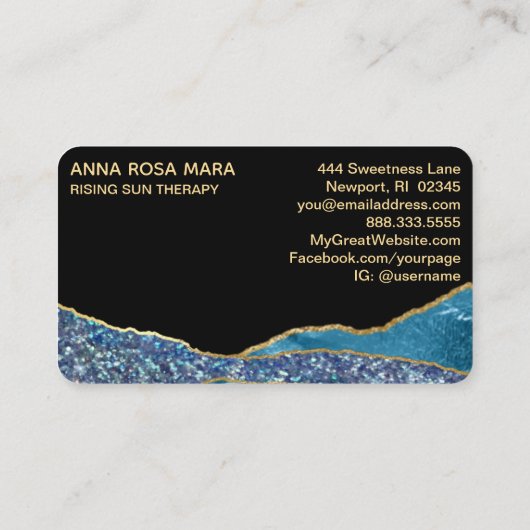 *~*ティール（緑がかった色）グラムビーチシードルフィンズ金ゴールドグリッター 名刺 (裏面)