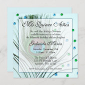 ティール(緑がかった色)グラムピーコックフェザーキンセアニェラ誕生日 招待状 (正面/裏面)