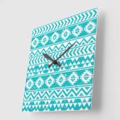 ティール(緑がかった色)グランジアステカ部族模様 スクエア壁時計 (傾斜)