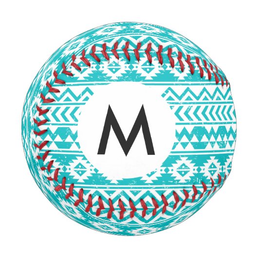 ティール(緑がかった色)グランジ部アステカ族パターン 野球ボール (正面左)