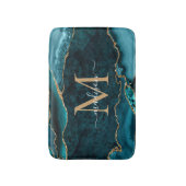 ティール（緑がかった色）グリスタイリッシューン金ゴールドアゲードシックモノグラム バスマット (正面縦)