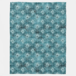 ティール（緑がかった色）グリッジーグラムピーコックフェザーズ フリースブランケット