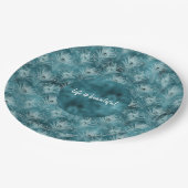 ティール（緑がかった色）グリッジーグラムピーコックフェザーズ ペーパープレート (アングル)