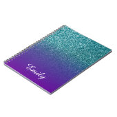 ティール(緑がかった色)グリッターとパープルグラデーションパーソナライズされた ノートブック (左側)