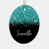ティール（緑がかった色）グリッターとブラックGlam名写真 セラミックオーナメント (右)