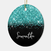 ティール（緑がかった色）グリッターとブラックGlam名写真 セラミックオーナメント (左)