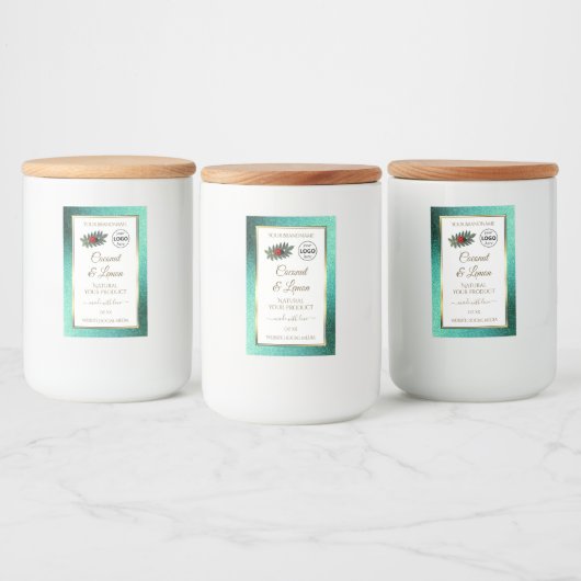 ティール(緑がかった色)グリッターとホワイトプロダクトラベルLadybugロゴ フードラベル (ボトル)