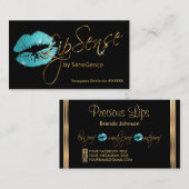 ティール(緑がかった色)グリッターと金ゴールド唇 名刺 (正面/裏面)