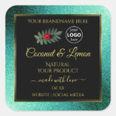 ティール（緑がかった色）グリッターと黒い製品ラベルLadybugロゴ スクエアシール (正面)