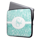 ティール(緑がかった色)グリッターのパーソナライズラップトップスリーブ ラップトップスリーブ (正面左)