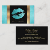 ティール（緑がかった色）グリッターの唇とエレガント金ゴールド 名刺 (正面/裏面)