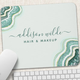 ティール（緑がかった色）グリッターアゲートジオデラックスシック マウスパッド