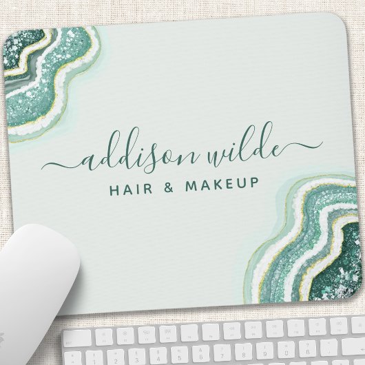 ティール（緑がかった色）グリッターアゲートジオデラックスシック マウスパッド