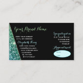 ティール（緑がかった色）グリッターグラムソーシャルメディア美容師サロン 名刺 (裏面)