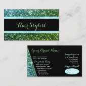 ティール（緑がかった色）グリッターグラムソーシャルメディア美容師サロン 名刺 (正面/裏面)