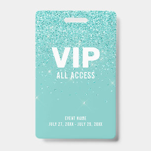 ティール(緑がかった色)グリッターグラムVIPすべてのアクセスパスイベントID バッジ