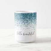 ティール(緑がかった色)グリッターグリッツスパークルグラムパーソナライズされた引用文 コーヒーマグカップ (中央)