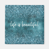 ティール（緑がかった色）グリッターグリッツスパークルグラムパーソナライズされた引用文 マグネット (正面)