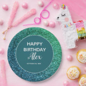 ティール(緑がかった色)グリッターサプライズ誕生日パーティー ペーパープレート (パーティー)