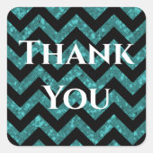 ティール（緑がかった色）グリッターシェブロンサンキューステッカー スクエアシール (正面)