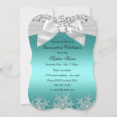 ティール(緑がかった色)グリッタージュエルボウスノーフレークキンセアニェラ 招待状 (正面)