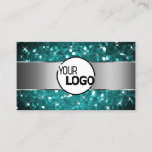 ティール（緑がかった色）グリッタースパークルスターズシルバーデコールロゴを追加 名刺 (正面)