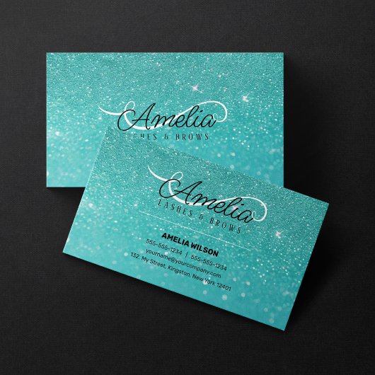 ティール（緑がかった色）グリッタースパークルズラッシュエクステンションマスカラ 名刺