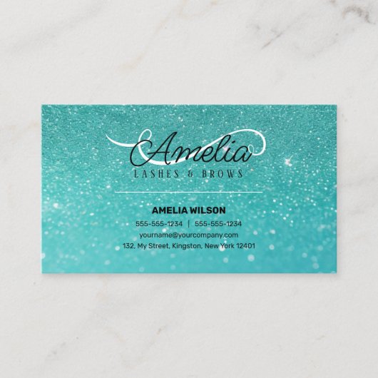 ティール（緑がかった色）グリッタースパークルズラッシュエクステンションマスカラ 名刺 (正面)