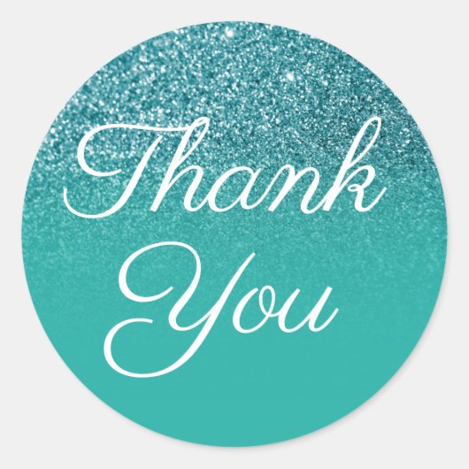 ティール(緑がかった色)グリッターターコイズグラデーションサンキュー ラウンドシール (正面)