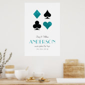 ティール(緑がかった色)グリッターデスティニー結婚ラスベガスの記念日 ポスター (キッチン)