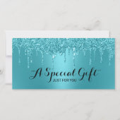 ティール（緑がかった色）グリッタードリップサロンおよびスパギフト券 (正面)