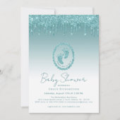 ティール（緑がかった色）グリッタードリップスベビーシャワー招待状 招待状 (正面)
