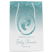 ティール（緑がかった色）グリッタードリップベビー足抱き枕 パーソナライズされた ミディアムペーパーバッグ (正面)