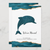 ティール(緑がかった色)グリッタードルフィンニューアドレス移動 案内状 (正面/裏面)