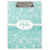 ティール（緑がかった色）グリッターパーソナライズされたクリップボード クリップボード (正面)