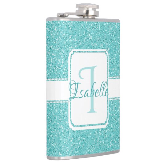 ティール(緑がかった色)グリッターパーソナライズされたフラスコ フラスク (右)