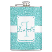 ティール(緑がかった色)グリッターパーソナライズされたフラスコ フラスク (正面)