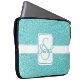 ティール（緑がかった色）グリッターパーソナライズされたラップトップスリーブ ラップトップスリーブ (正面右)