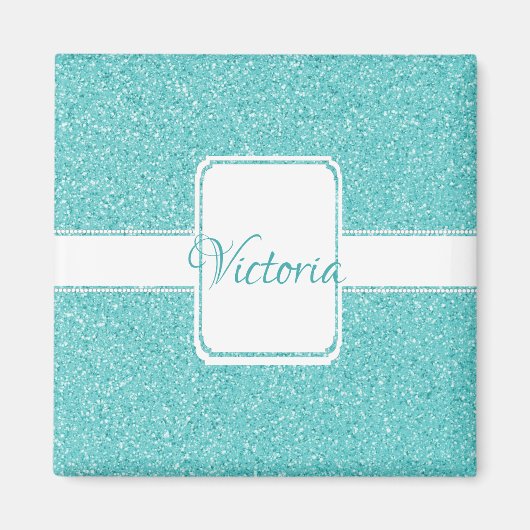 ティール(緑がかった色)グリッターパーソナライズマグネット マグネット (正面)