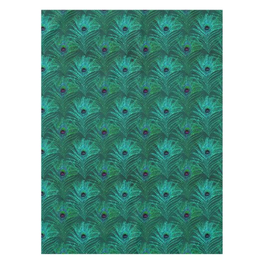 ティール(緑がかった色)グリッターピーコックフェザーズテーブルクロス テーブルクロス (正面)