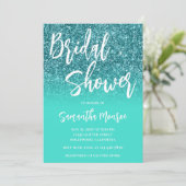 ティール(緑がかった色)グリッターブライトターコイズグラデーションブライダルシャワー 招待状 (スタンド正面)
