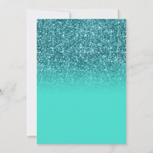 ティール（緑がかった色）グリッターブライトターコイズグラデーションブライダルシャワー 招待状 (裏面)