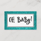 ティール（緑がかった色）グリッターベビーシャワーおむつラッフルカード エンクロージャーカード (裏面)