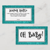 ティール（緑がかった色）グリッターベビーシャワーおむつラッフルカード エンクロージャーカード (正面/裏面)