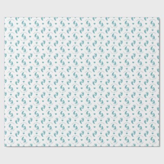 ティール(緑がかった色)グリッターベビー足パーソナライズされたベビーシャワー ラッピングペーパー (フラット)