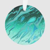 ティール(緑がかった色)グリッターマーブル オーナメント (正面)