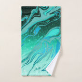 ティール（緑がかった色）グリッターマーブル バスタオルセット (ハンドタオル)