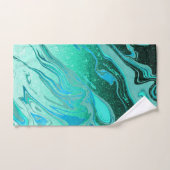 ティール(緑がかった色)グリッターマーブル バスタオルセット (ハンドタオル)