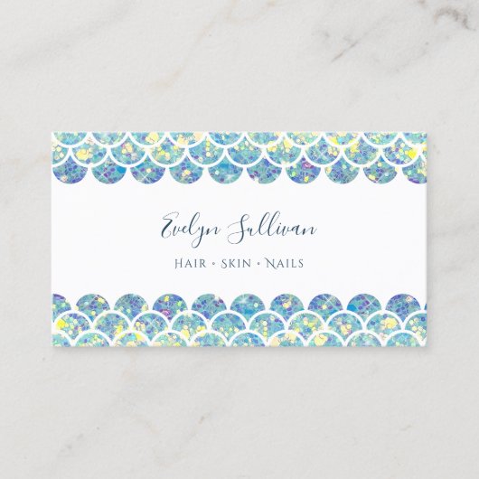 ティール(緑がかった色)グリッターマーメイドスケール名刺 名刺 (正面)